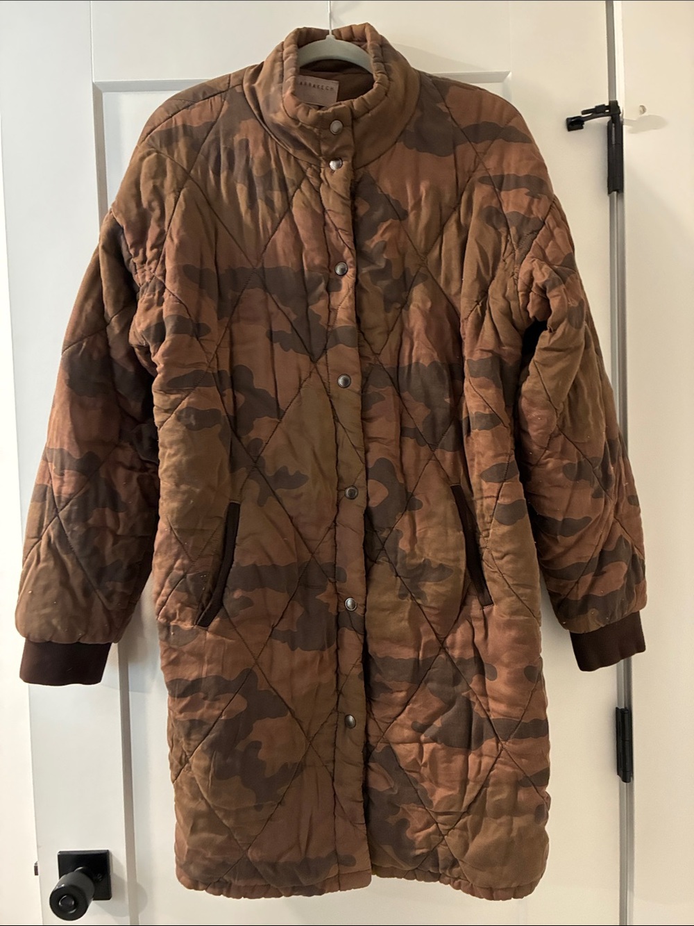 Quilted Camouflage Long Puffer Coat - Brown Camo
